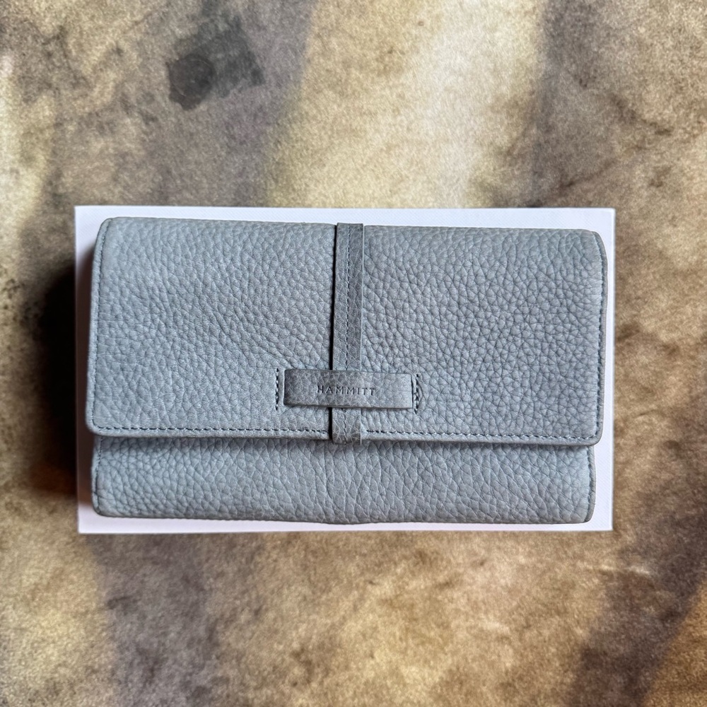 Hammit Benjamin tri fold light blue suede leather wallet
